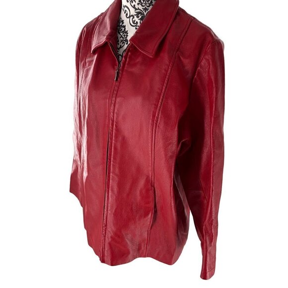 90s Vintage Red Leather Zip-Up Jacket โ Dialogue Size 1X - Picture 9 of 16